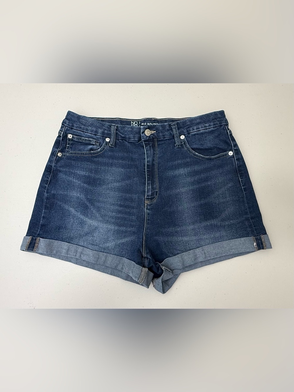 No Boundaries Women's Dark Blue Rolled Cuff Denim Shorts